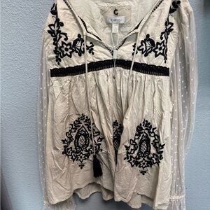 Cupio Cream and Black Embroidered Women's Top